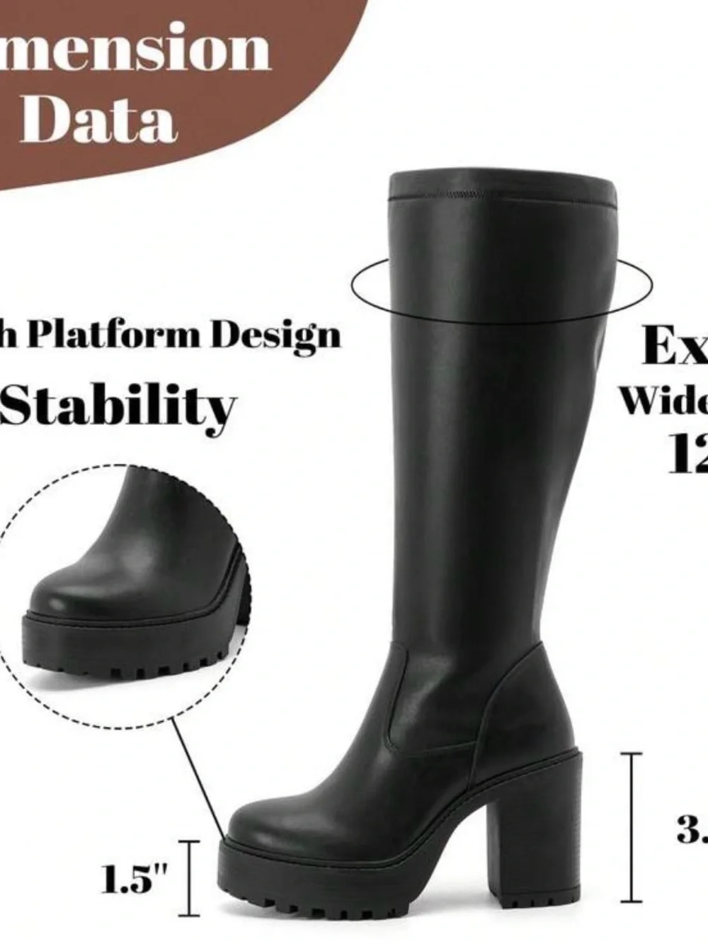 Tall Black Platform Block Heel Over-the-Knee Boots